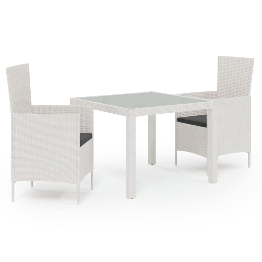 vidaXL Patio Dining Set 3 Piece with Cushions Garden Outdoor Terrace Balcony Dinner Table and Chair Seat Seating Furniture Poly Rattan White