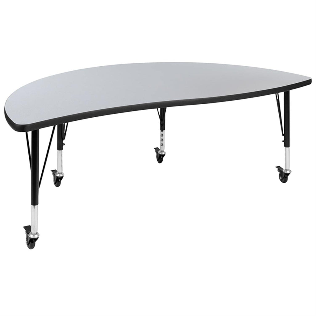 Flash Furniture Mobile 86" Oval Wave Collaborative Laminate Activity Table Set With 14" Student Stack Chairs, Grey/Black
