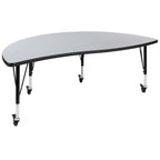 Flash Furniture Mobile 86" Oval Wave Collaborative Laminate Activity Table Set With 14" Student Stack Chairs, Grey/Black