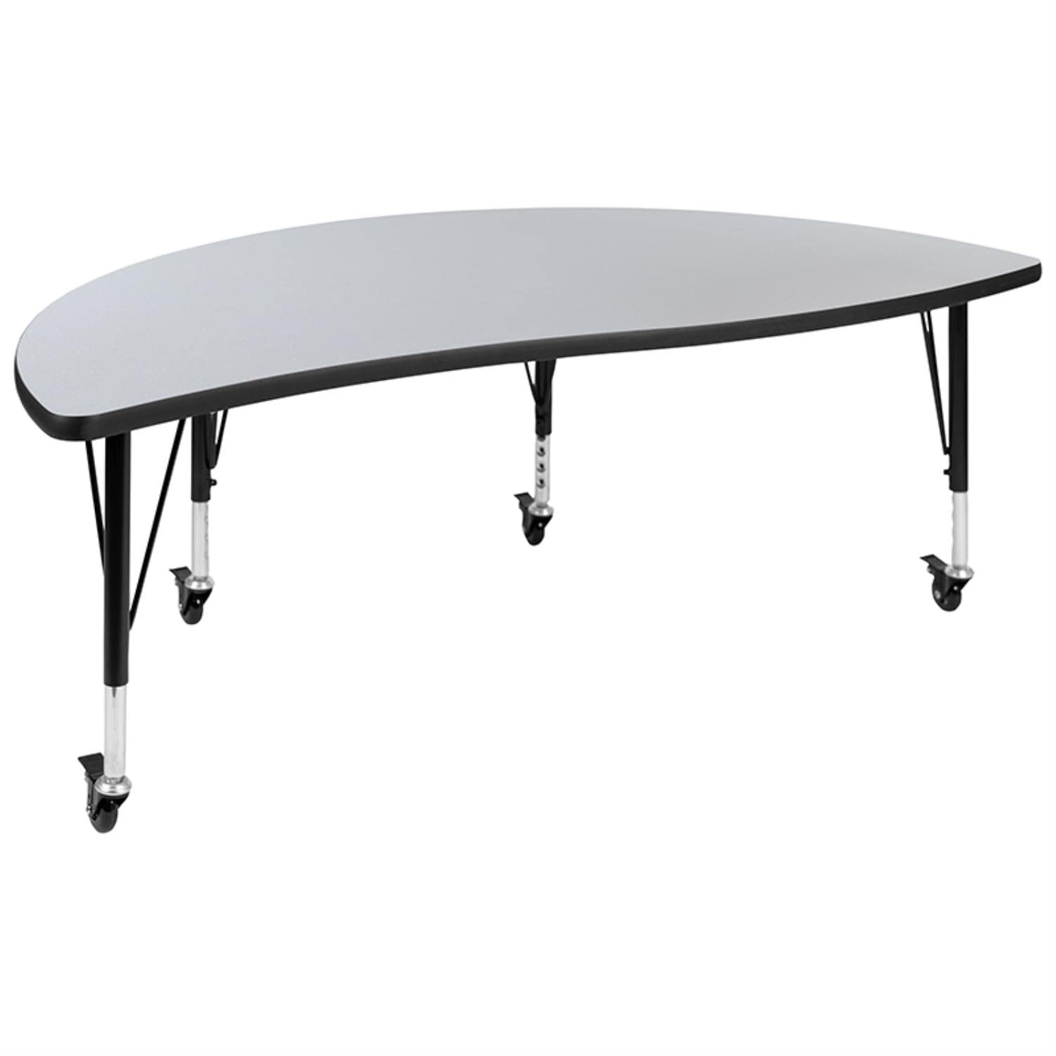 Flash Furniture Mobile 86" Oval Wave Collaborative Laminate Activity Table Set With 14" Student Stack Chairs, Grey/Black