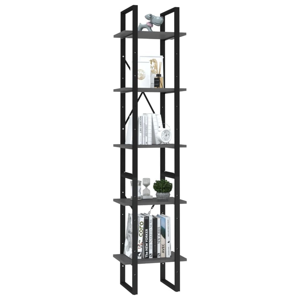 vidaXL Bookshelf, Book Cabinet with 5 Doors Bookcase, Storage Shelf for Office Living Room, Freestanding Shelving Unit, Modern, Gray Engineered Wood