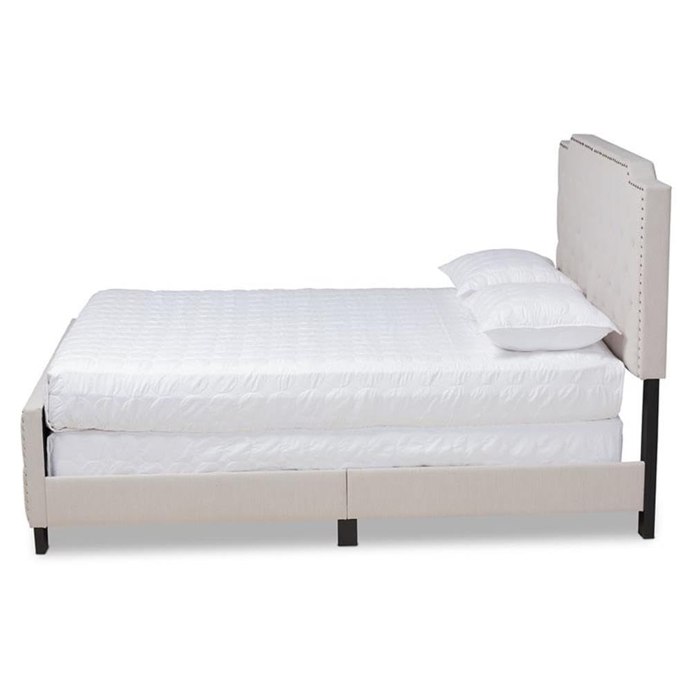 Baxton Studio Marion Modern Transitional Beige Fabric Upholstered Button Tufted Full Size Panel Bed