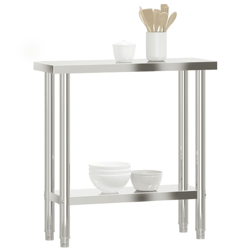 vidaXL Stainless Steel Kitchen Work Table with Under Shelf - Silver, Durable Prep Station for Restaurant/Commercial Use, Easy to Clean