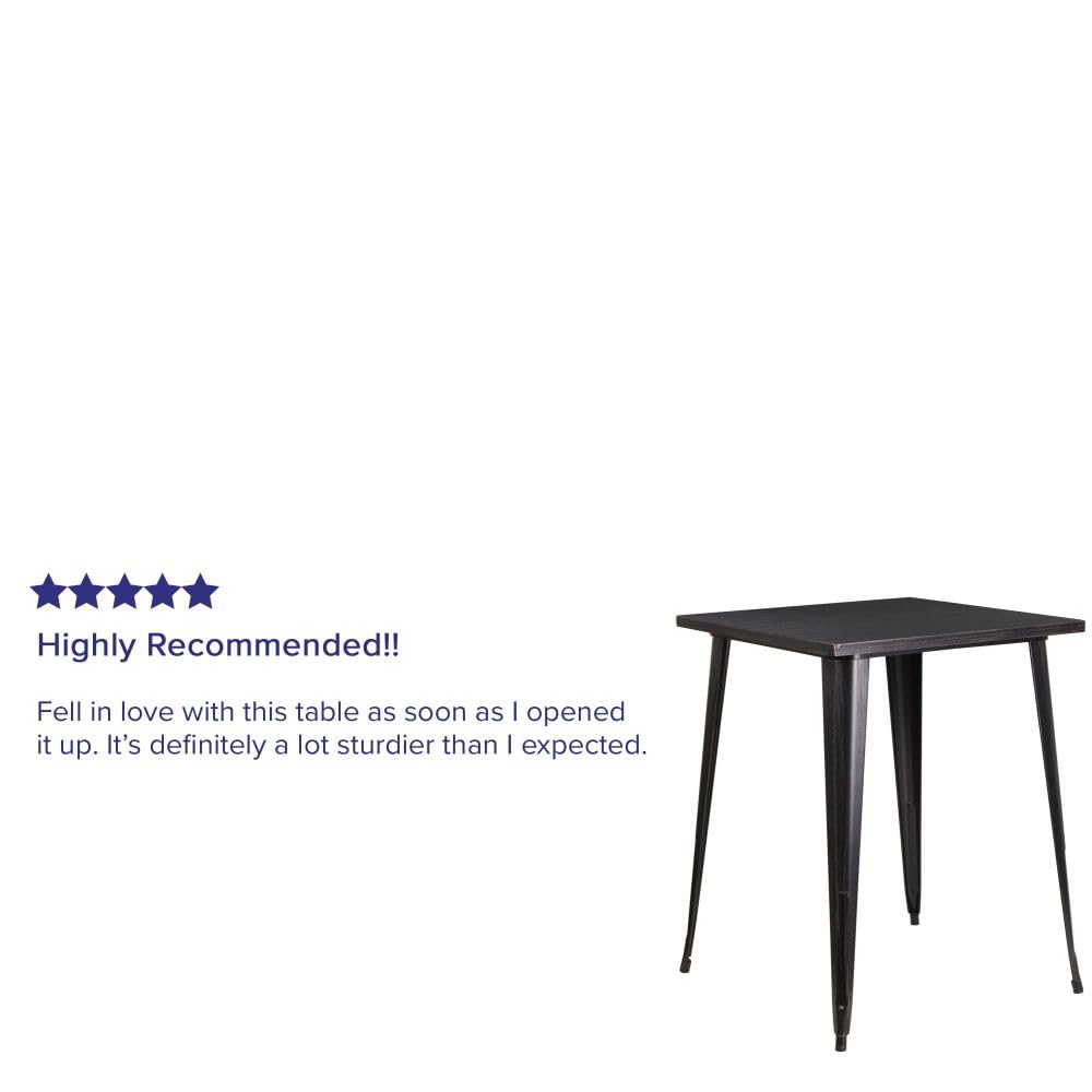 Flash Furniture Nolan Commercial Grade 31.5" Square Black-Antique Gold Metal Indoor-Outdoor Bar Height Table