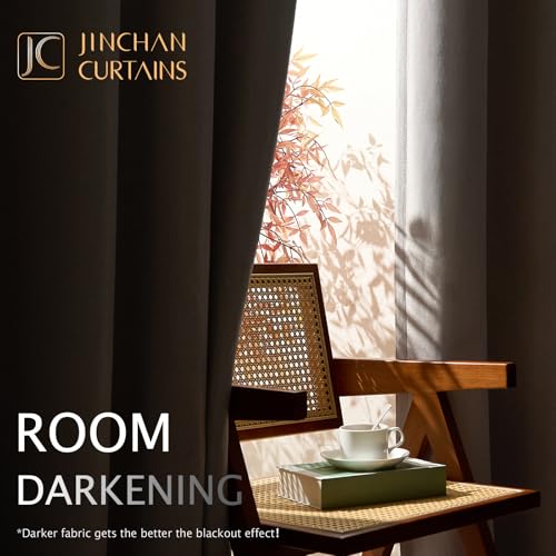 Jinchan 75% Blackout Curtain 96 Inch Length Taupe Curtain For Bedroom Living Room Curtain 1 Panel Texture Curtain Grommet Top Window Drape 72 Inches Wide By 96 Inches Long