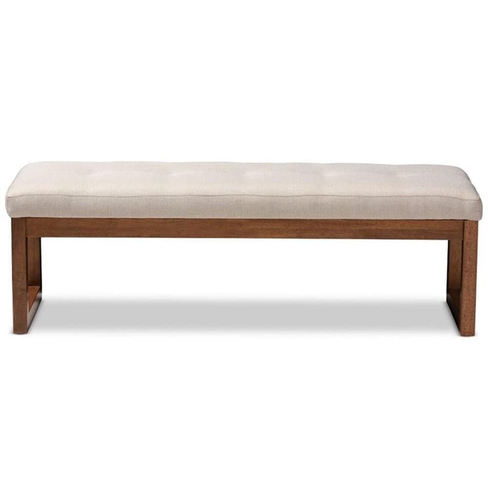 Baxton Studio Caramay Modern and Contemporary Light Beige Fabric Upholstered Walnut Brown Finished Wood Bench