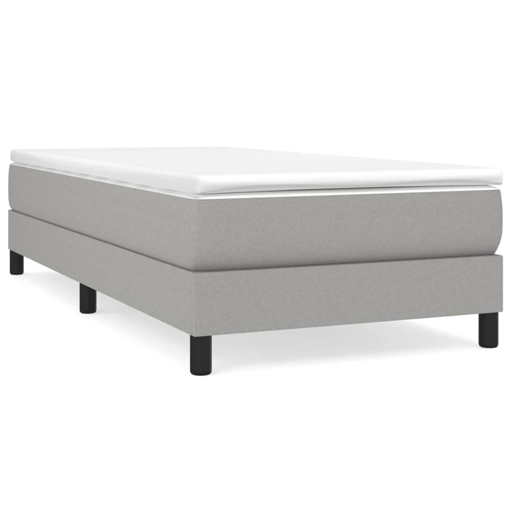 vidaXL Twin XL Box Spring Bed Frame in Light Gray Fabric - Modern Style Single Bed with Supportive Legs and Plywood Slats for Stability