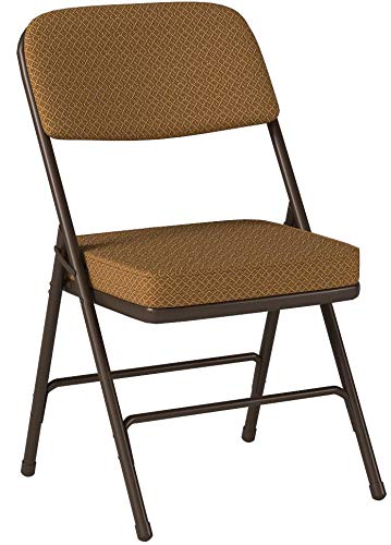 National Public Seating Home Office Decorative 2" Upholstered Seat Folding Chair Fabric Gold Pattern, FrameTextured Brown - 2 Pack