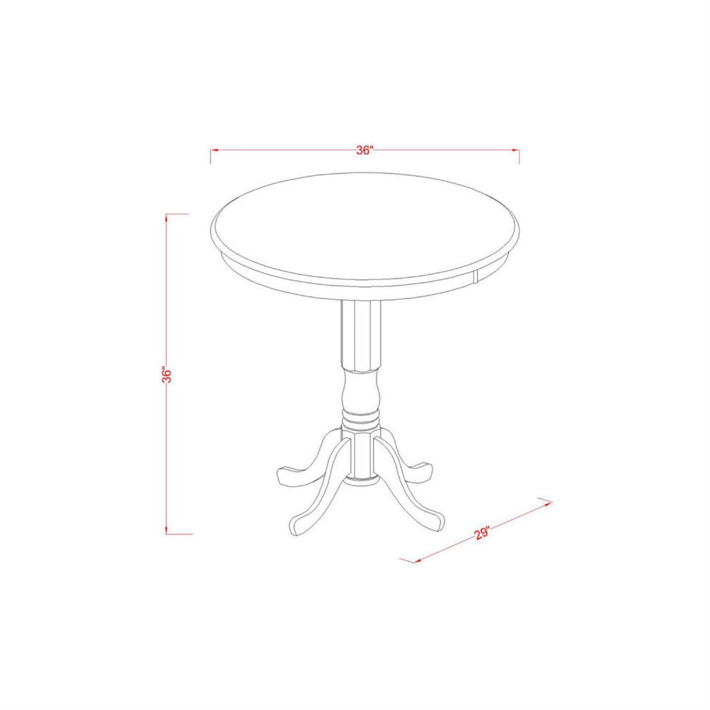 East West Furniture JAQU3-WHI-W 3 Piece Counter Height Dining Table Set Contains a Round Wooden Table with Pedestal and 2 Kitchen Dining Chairs, 36x36 Inch, Buttermilk & Cherry