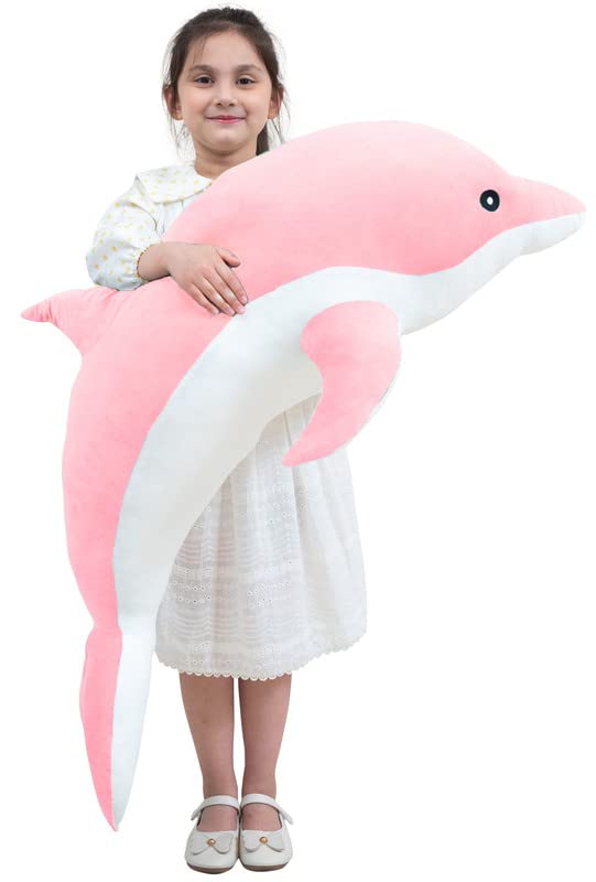 Kekeso Giant Dolphin Plush Toy, Soft Whale Hugging Pillow Stuffed Dolphin Pillow For Children Girls (Pink, 70Cm/27.55Inch)