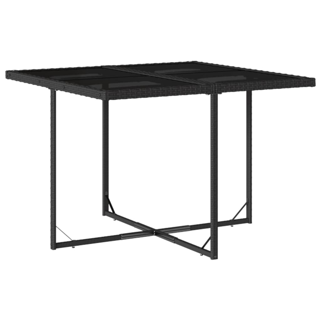 vidaXL 9-Piece Patio Dining Set with Cushions - Black Poly Rattan, Glass Top, Compact Storage, Indoor/Outdoor