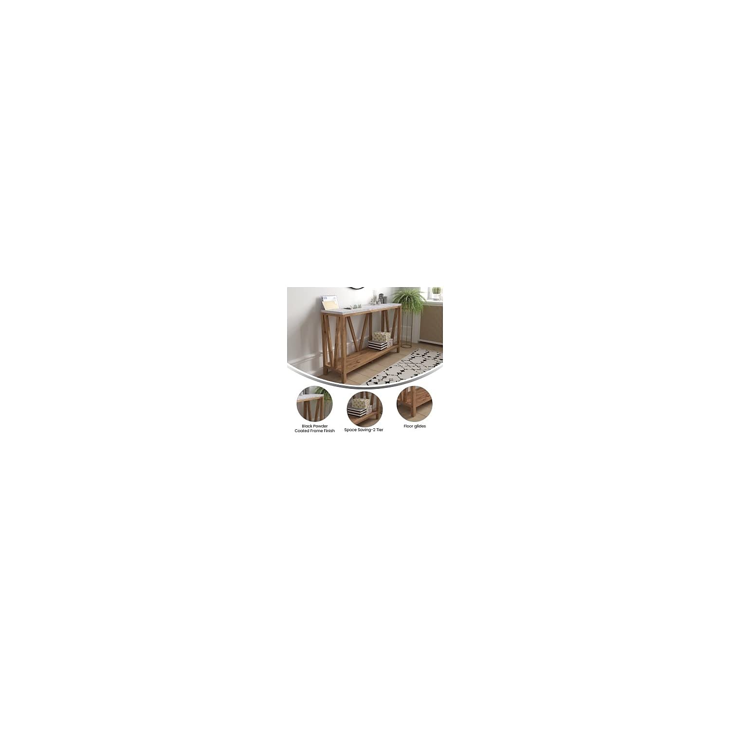 Flash Furniture Charlotte Farmhouse 2-Tier Console Table - Warm Oak Finish Engineered Wood Frame - Concrete Finish Tabletop - For Entryway or Living Room