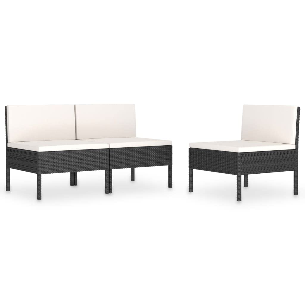 Patio Chairs 3 pcs with Cushions Poly Rattan Black