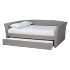 Baxton Studio Delora Modern and Contemporary Light Grey Fabric Upholstered Queen Size Daybed with Roll-Out Trundle Bed