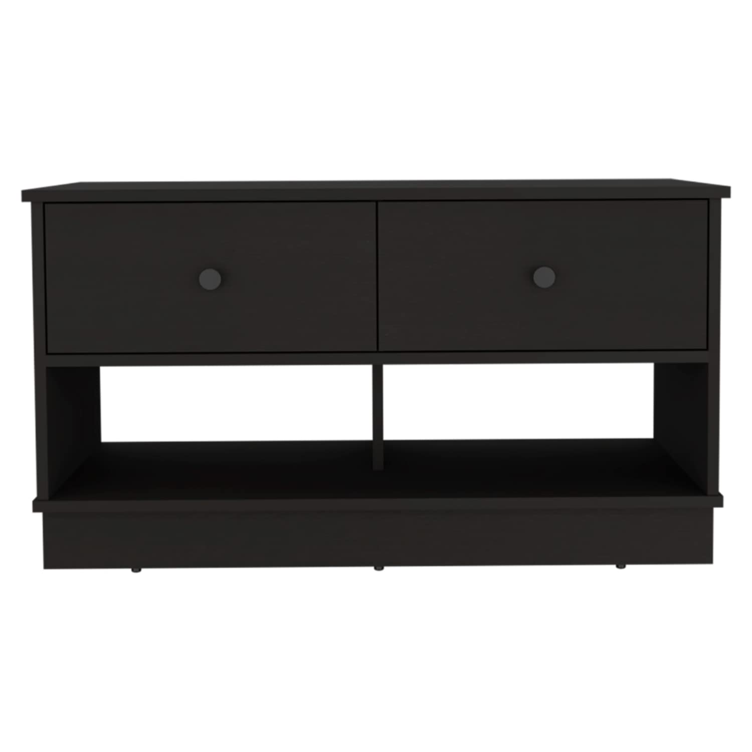 Uranus Storage Bench, 2 Drawers, 2 Open Shelves, Black