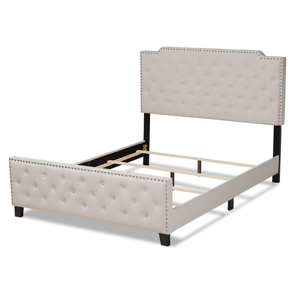 Baxton Studio Marion Modern Transitional Beige Fabric Upholstered Button Tufted Full Size Panel Bed