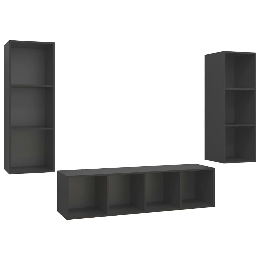 vidaXL TV Cabinet Set 3 Piece Hanging Wall Mount Stand Unit HiFi Stereo Plasma Home Indoor Cabinet Living Room Furniture Gray Engineered Wood