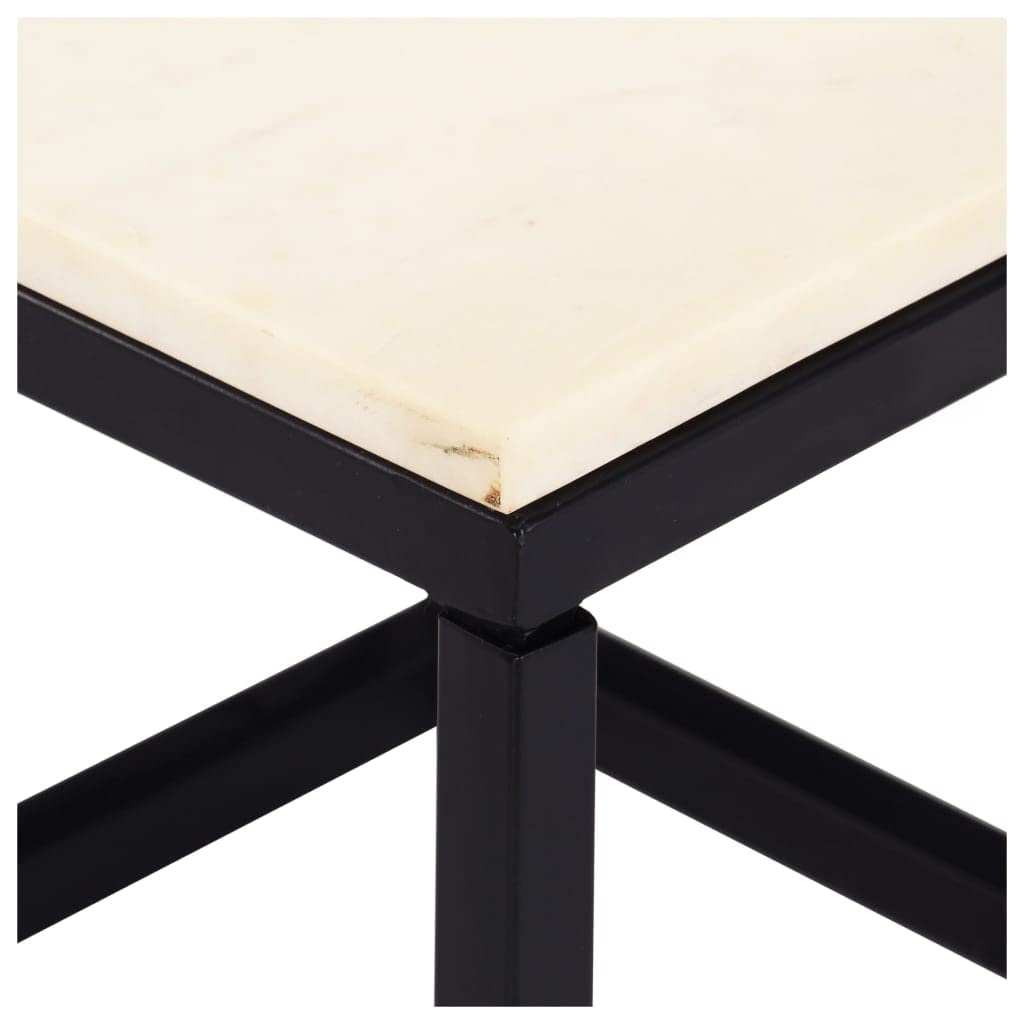 vidaXL White Real Stone Marble Texture Coffee Table - Square Modern Side Table with Iron Frame for Living Room, Lounge, Office Furniture