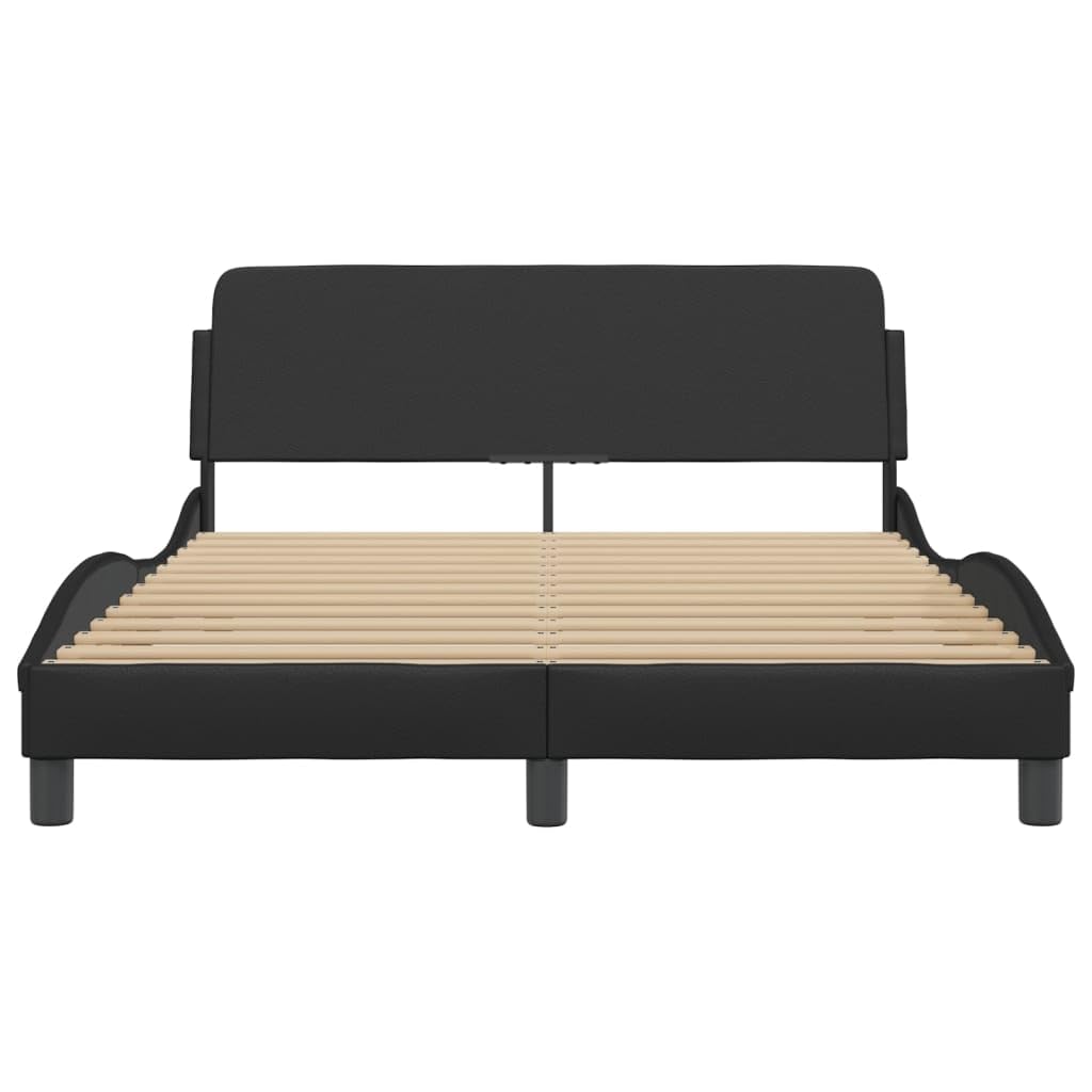 vidaXL Bed Frame with Headboard - Full Size Faux Leather, Black, 81.9"x55.9"x29.3"