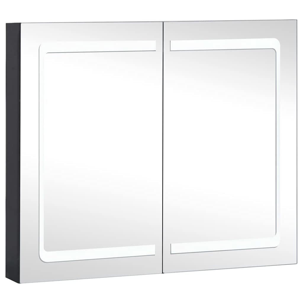 vidaXL LED Bathroom Mirror Cabinet in Anthracite Color – Modern Design - Quality MDF in Melamine Finish – Energy-Efficient LED Lighting – Spacious Storage with 3 Shelves