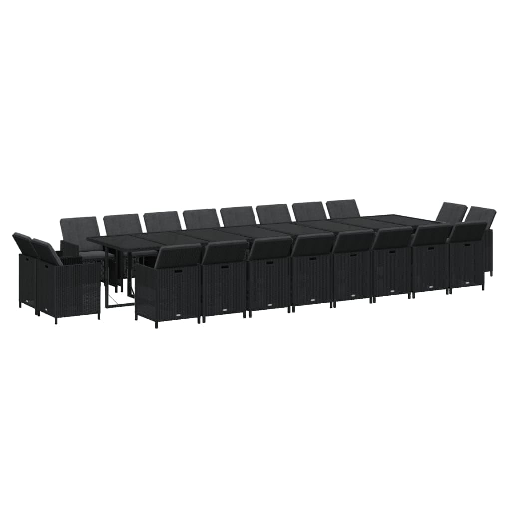 vidaXL Patio Dining Set 21 Piece with Cushions Garden Outdoor Terrace Balcony Table and Chair Seat Seating Furniture Black Poly Rattan