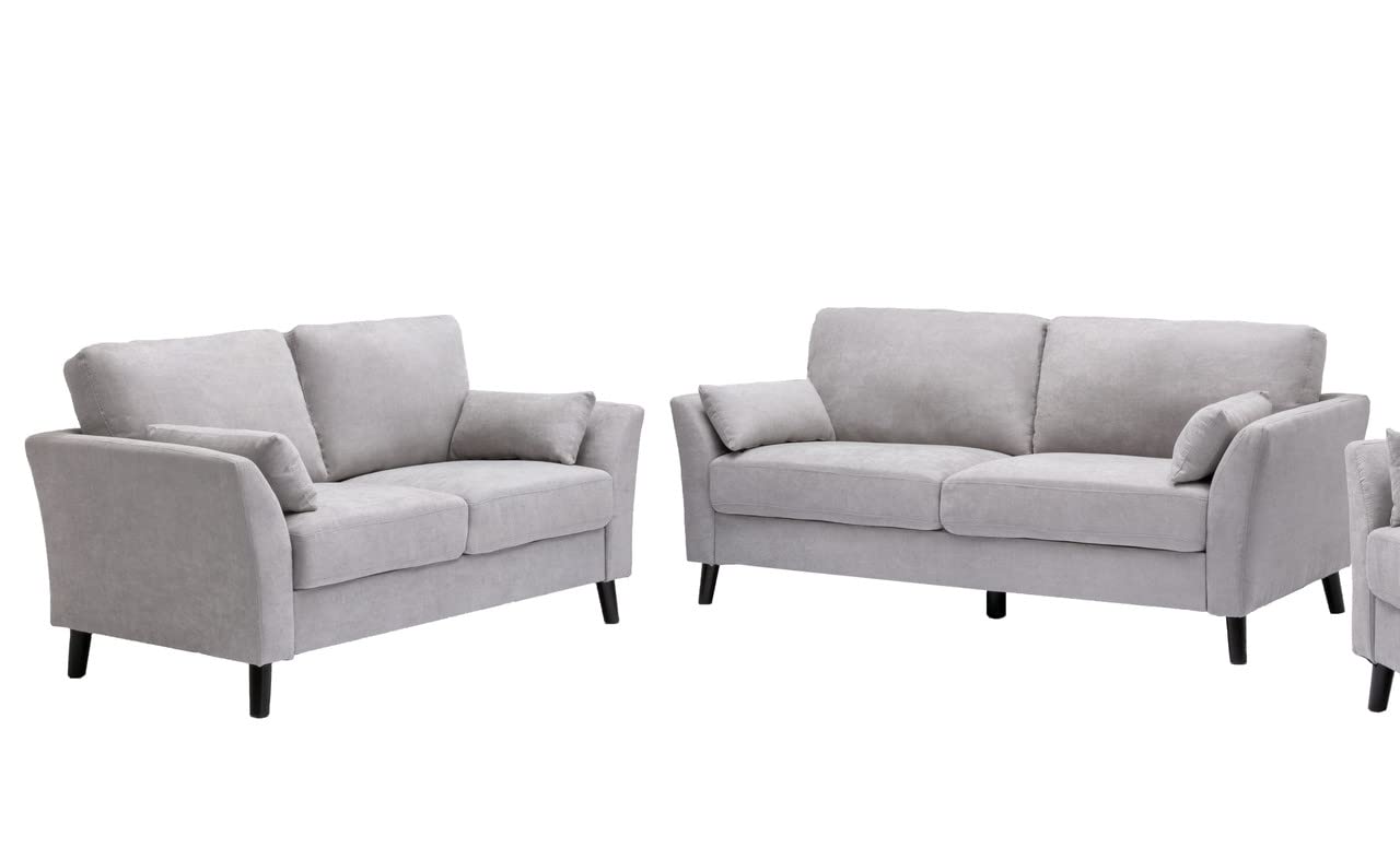 Lilola Home Damian Light Gray Velvet Fabric Sofa Loveseat Living Room Set
