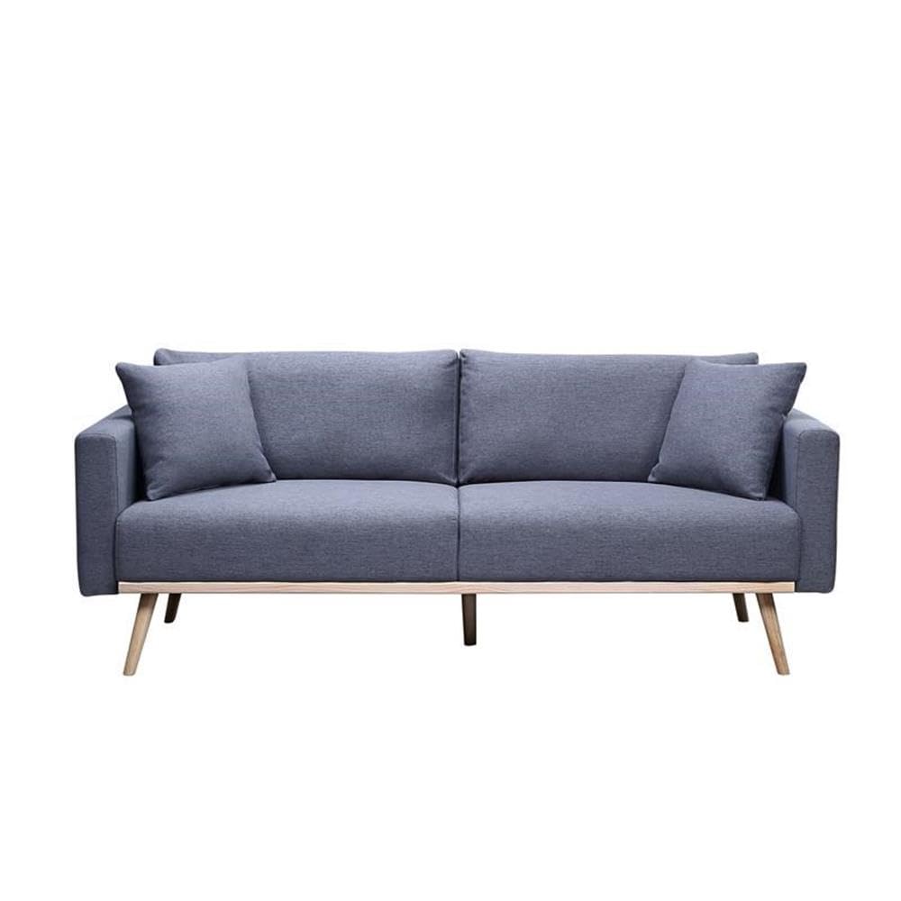 Lilola Home Easton Dark Gray Linen Fabric Sofa with USB Charging Ports Pockets & Pillows