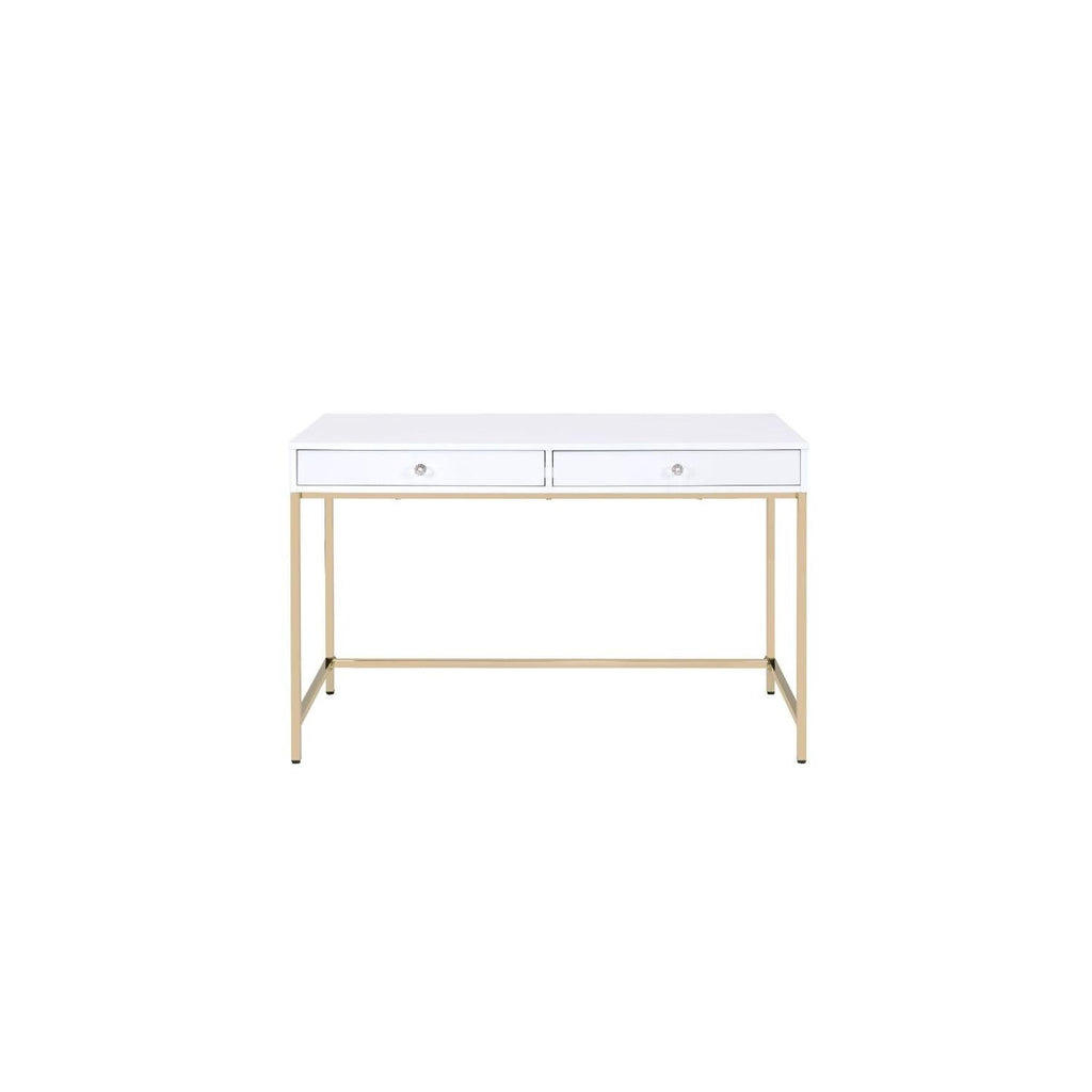 Acme Ottey Desk in White High Gloss and Gold