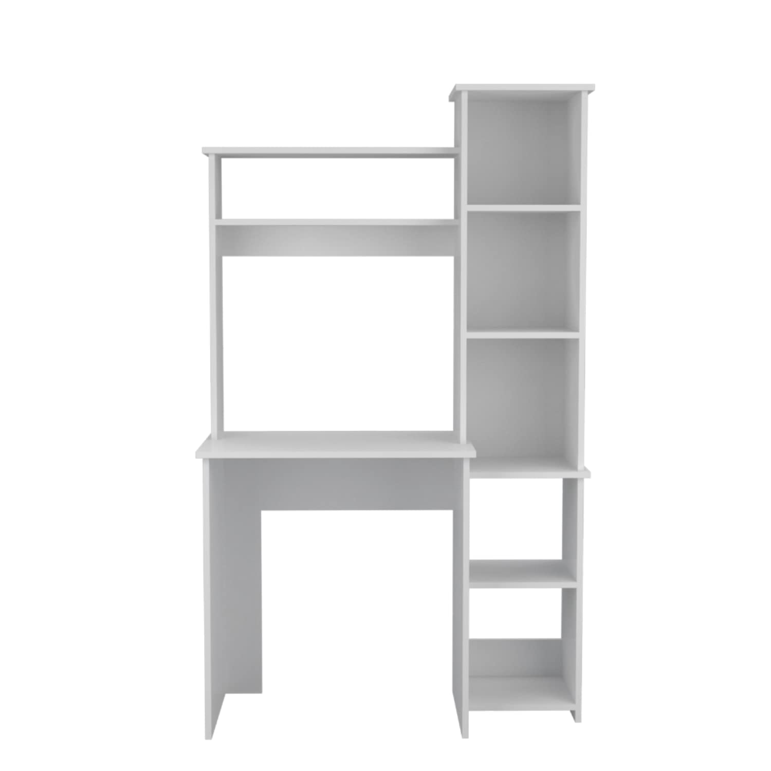 Aramis Ergonomic Desk with 5 Shelves and 2 Larger Shelves, 63.9" H, White