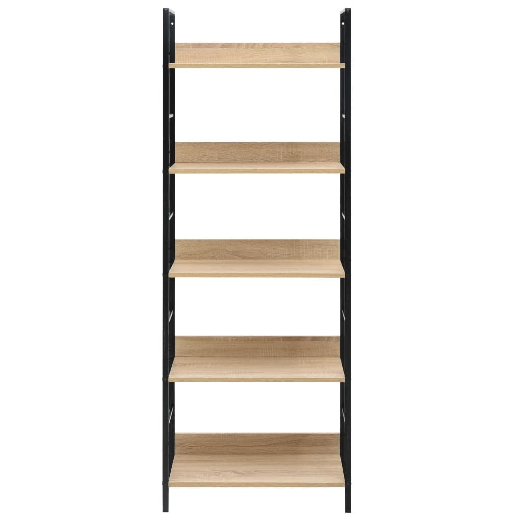 vidaXL Versatile 5-Layer Book Shelf in Oak and Black - Engineered Wood and Steel - Compact Design for Maximum Space Utilization - Easy to Assemble
