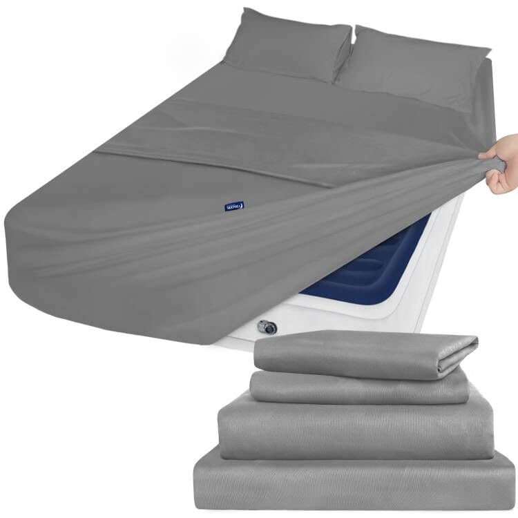 Deep Pocket Twin Sheets Set For Kids Air Mattress - Extra Deep Pocket Twin Sheet Sets - 4 Piece Bed Set Fade Resistant Fits 16In To 24In Pillow Top Air Bed Mattress(Grey)