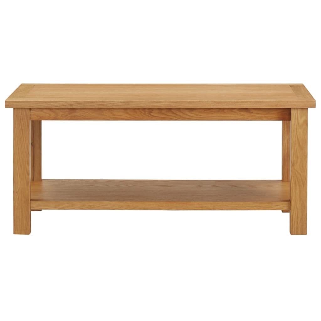 vidaXL Solid Oak Wood Coffee Table with Storage Shelf, Brown Dark Rectangular Living Room Table, Farmhouse Style Home Decor, Assembly Required, 35.4"x17.7"x15.7"