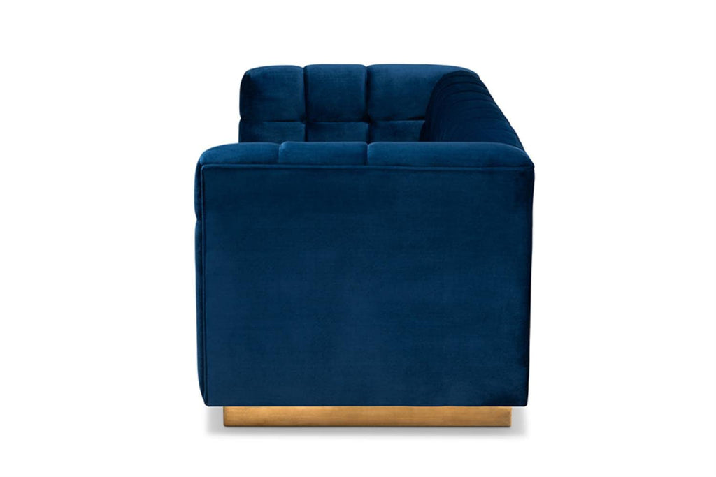 Baxton Studio Loreto Glam and Luxe Navy Blue Velvet Fabric Upholstered Brushed Gold Finished Sofa