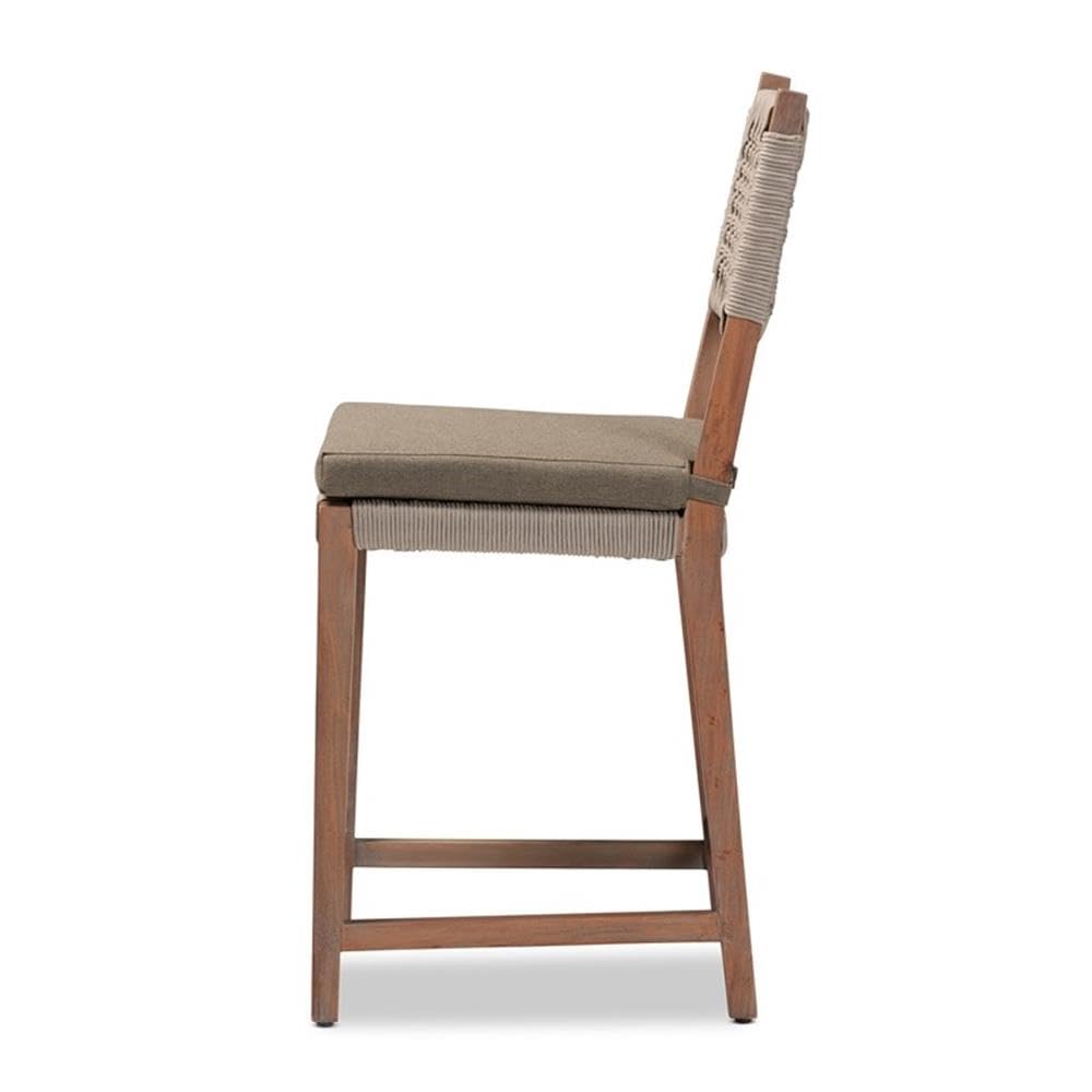 Baxton Studio Heyna Transitional Gray Woven Rope Mahogany Counter Stool