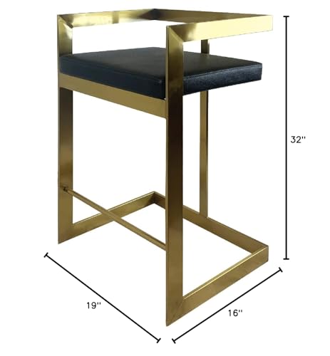 Neos Modern Furniture Bar Chair, 26", Black Cushion, Gold Base