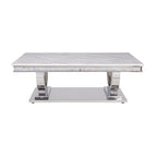 Acme Zander Coffee Table in White Printed Faux Marble and Mirrored Silver Finish