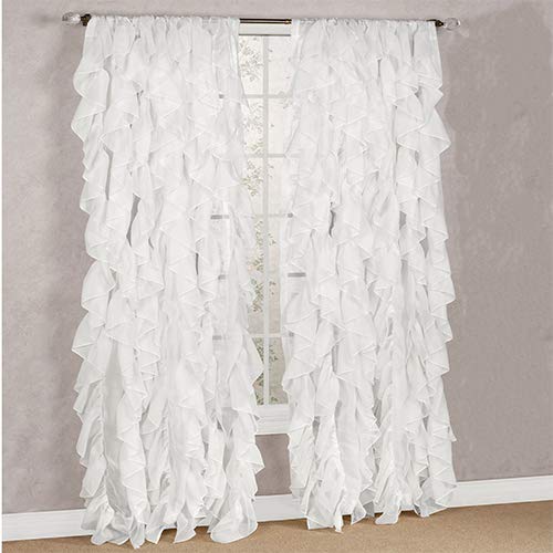 Diamondhome Decorative Sheer Vertical Ruffle Waterfall Window Treatment Curtain Drape Set (White, 2 Panel 50' X 63')