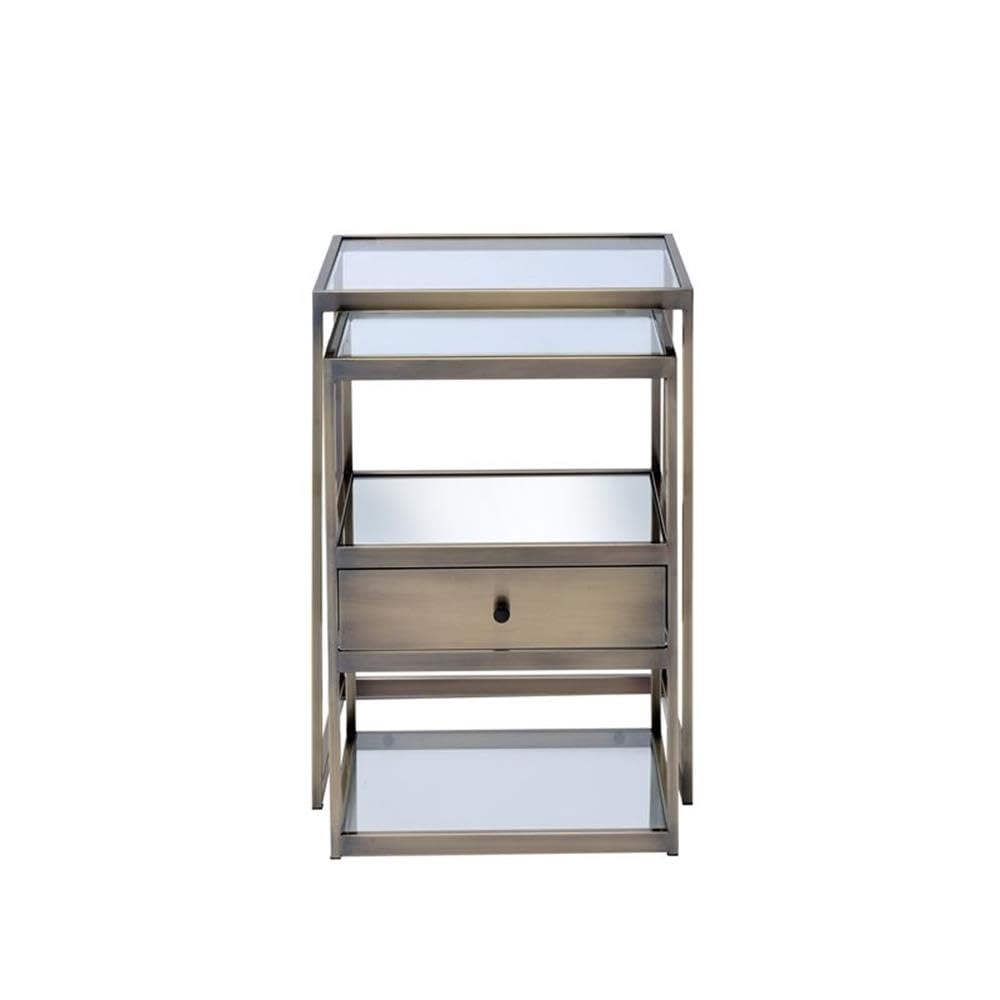 Acme Enca 2 Pieces Nesting Table in Clear Glass and Antique Brass
