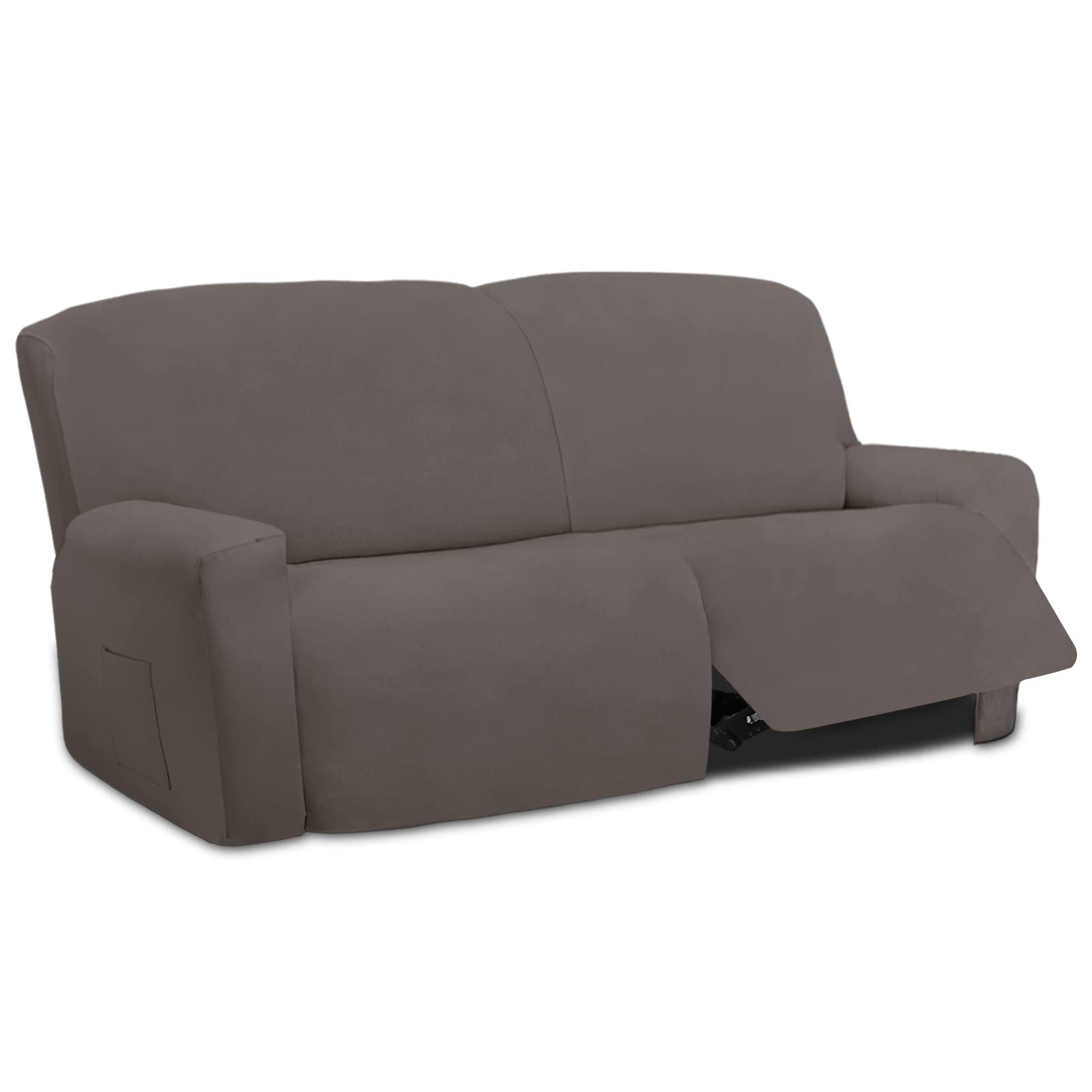 Easy-Going Oversized 6 Pieces Microfiber Stretch Sectional Recliner Loveseat Sofa Slipcover Soft Fitted Fleece 2 Seats Couch Cover Washable Furniture Protector With Elasticity For Kids Pet Taupe