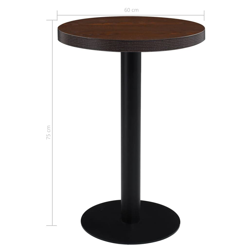 Vidaxl Bistro Table With Modern Style, Dark Brown Round Mdf Top With Wood Grain Pattern, Ideal For Restaurants, Cafes Or Home, 23.6" Diameter