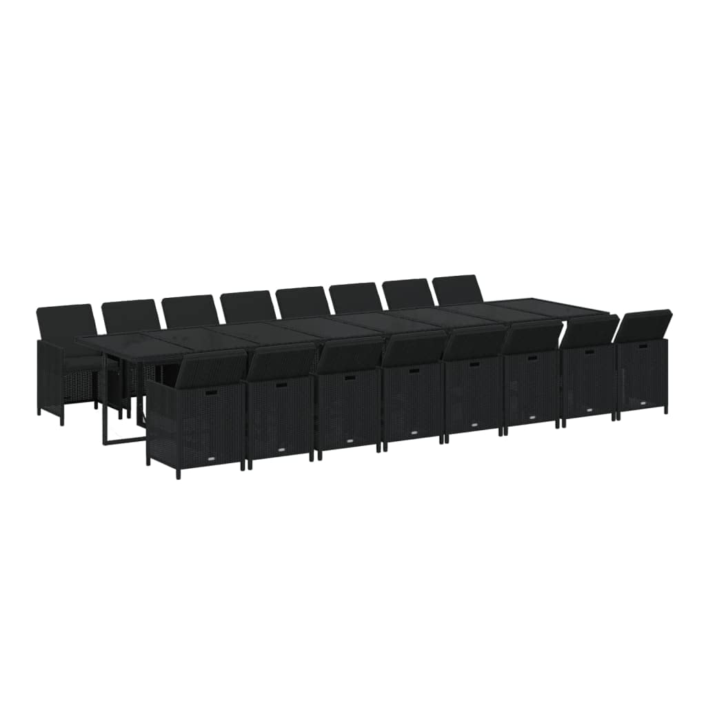 vidaXL Patio Dining Set 17 Piece with Cushions Garden Outdoor Terrace Balcony Table and Chair Seat Seating Furniture Black Poly Rattan