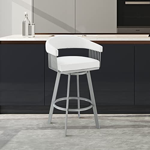 HomeRoots 26' Mod White Faux Leather Silver Finish Swivel Bar Stool