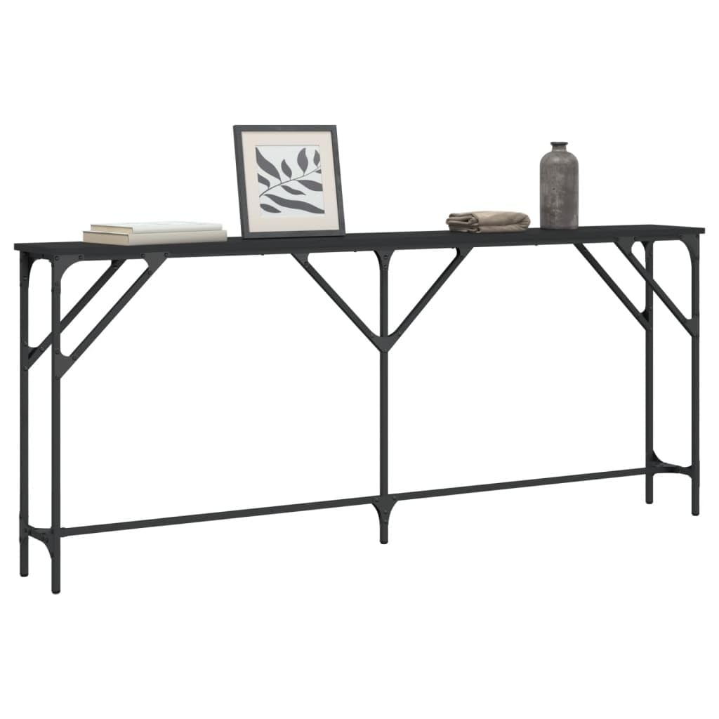 vidaXL Console Table with Metal Frame and Engineered Wood, Black, Rectangular Hallway Table for Living Room, Adjustable Feet