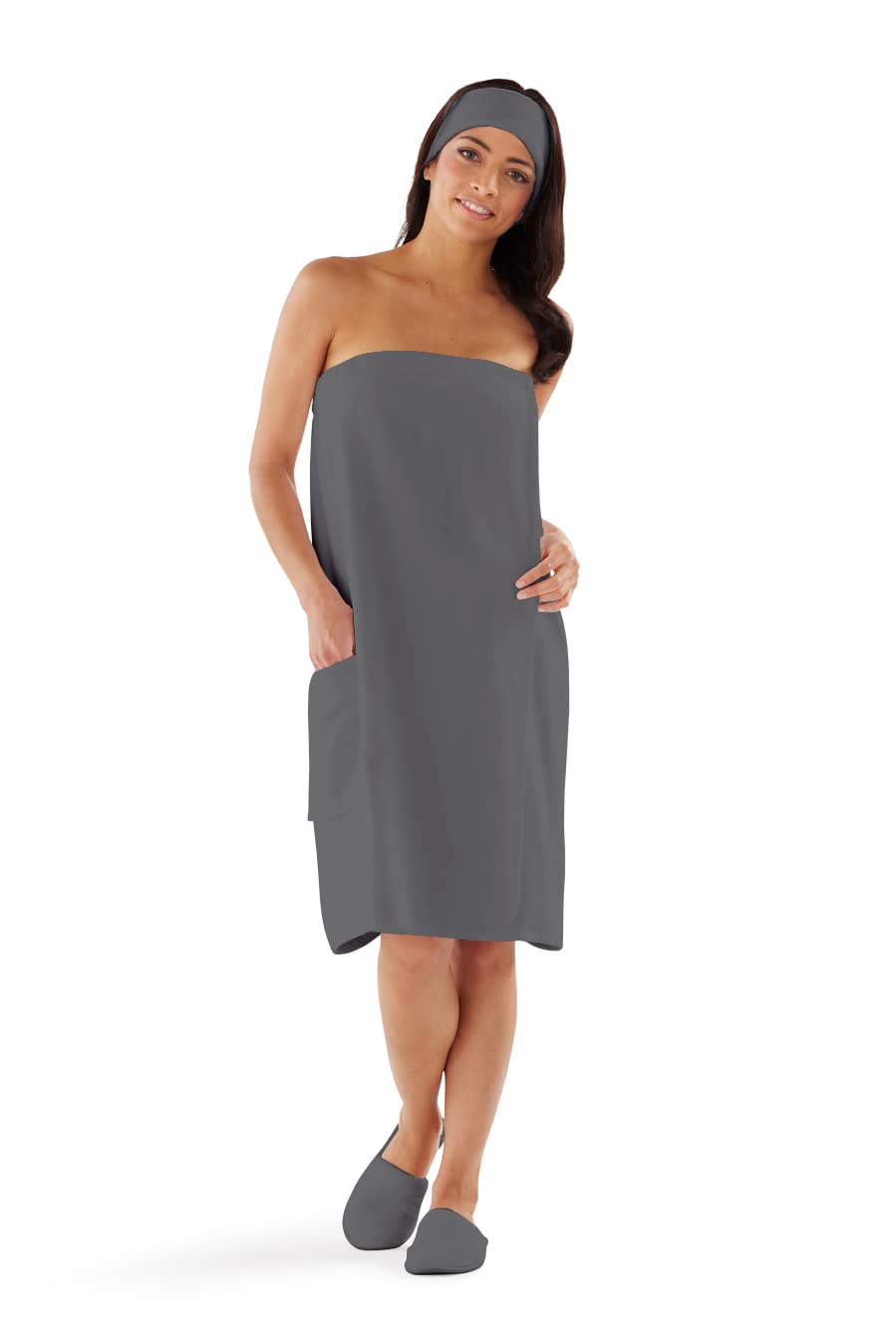 Boca Terry Womens Spa Wrap - 100% Cotton Spa, Shower, Bath and Gym Towel w Snaps, Towel Wrap for Women, Grey, 4XL