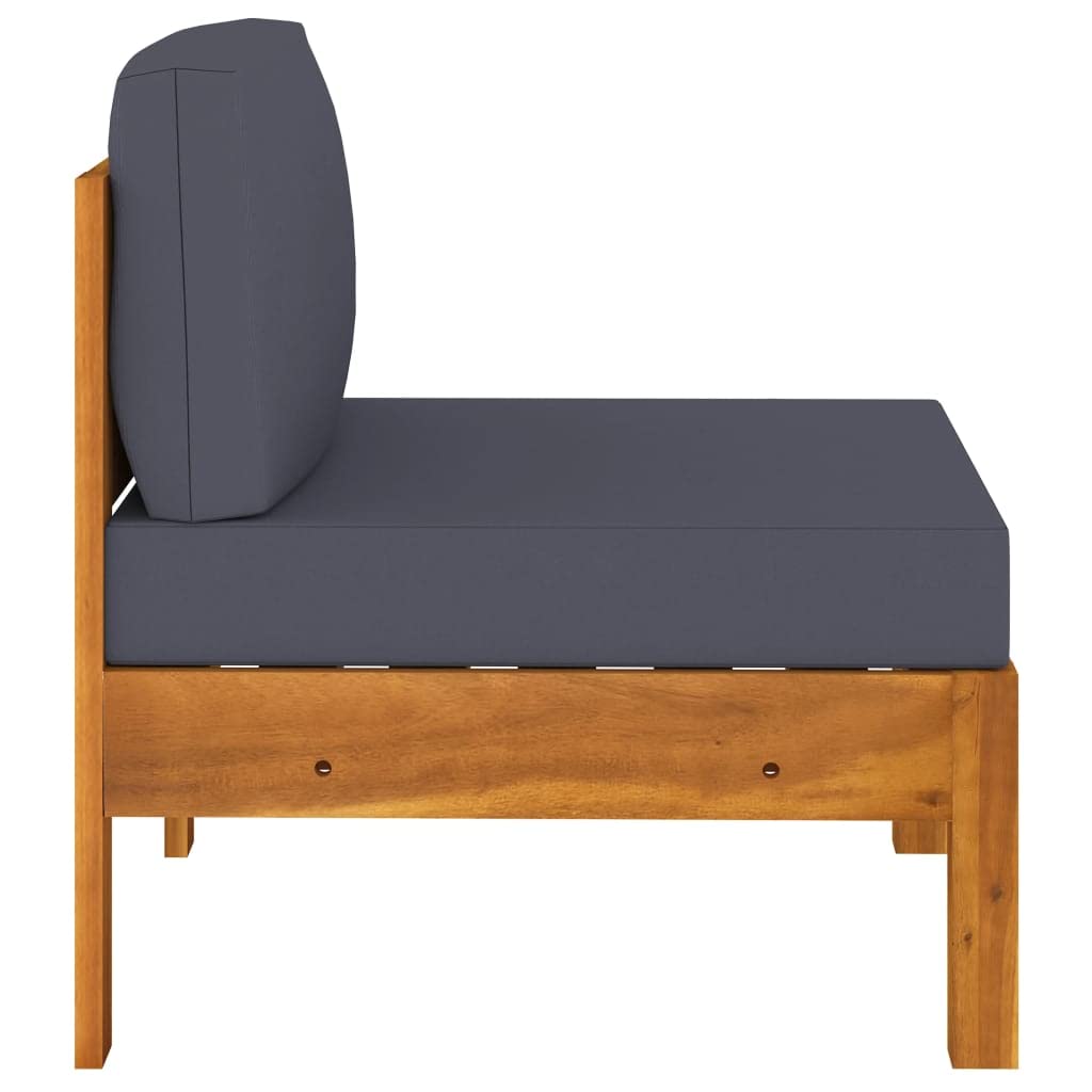 vidaXL Middle Sofa with Dark Gray Cushions Solid Acacia Wood