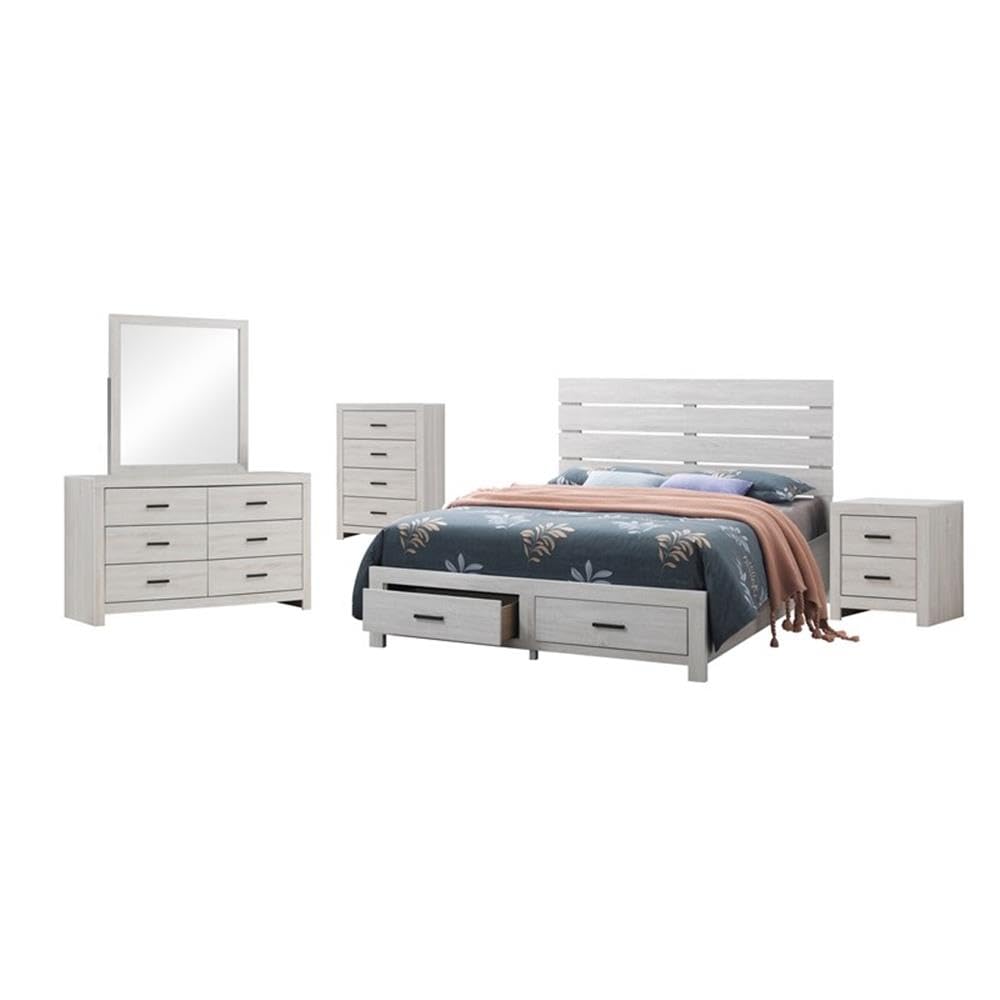 Coaster Home Furnishings Brantford Farmhouse 5-Piece Bedroom Set Eastern King Size Storage Panel Bed Frame 49-inch Headboard Coastal White 207050KE-S5