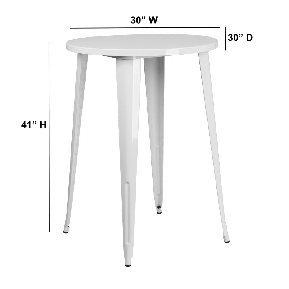 Flash Furniture Philip Commercial Grade 30" Round White Metal Indoor-Outdoor Bar Height Table