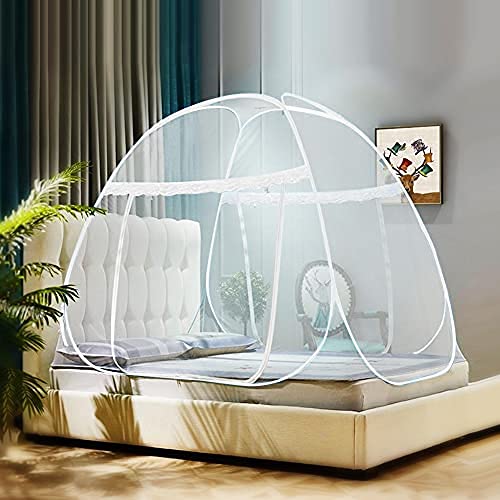 AMMER Pop Up Mosquito Net Tent for Beds, Portable Foldable Mosquito Netting with Net Bottom, White, Twin to King Size Bed (79x71x59inch)