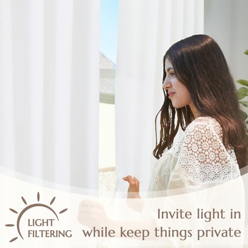 Jinchan Linen Blend White Curtains 100Wx84L Inches For Living Room Extra Wide Farmhouse Rod Pocket Back Tab Light Filtering Window Drapes With Lined For Bedroom White 1 Panel