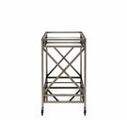 Acme Kristensen Rectangular Metal Frame Mirror Top Serving Cart in Antique Brass